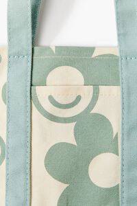 MINT/NATURAL Floral & Happy Face Tote Bag, image 4