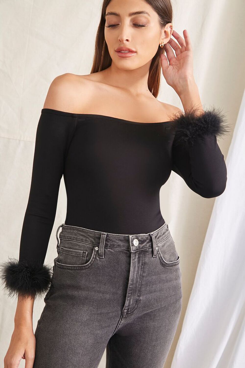 Off-the-Shoulder Feather Top