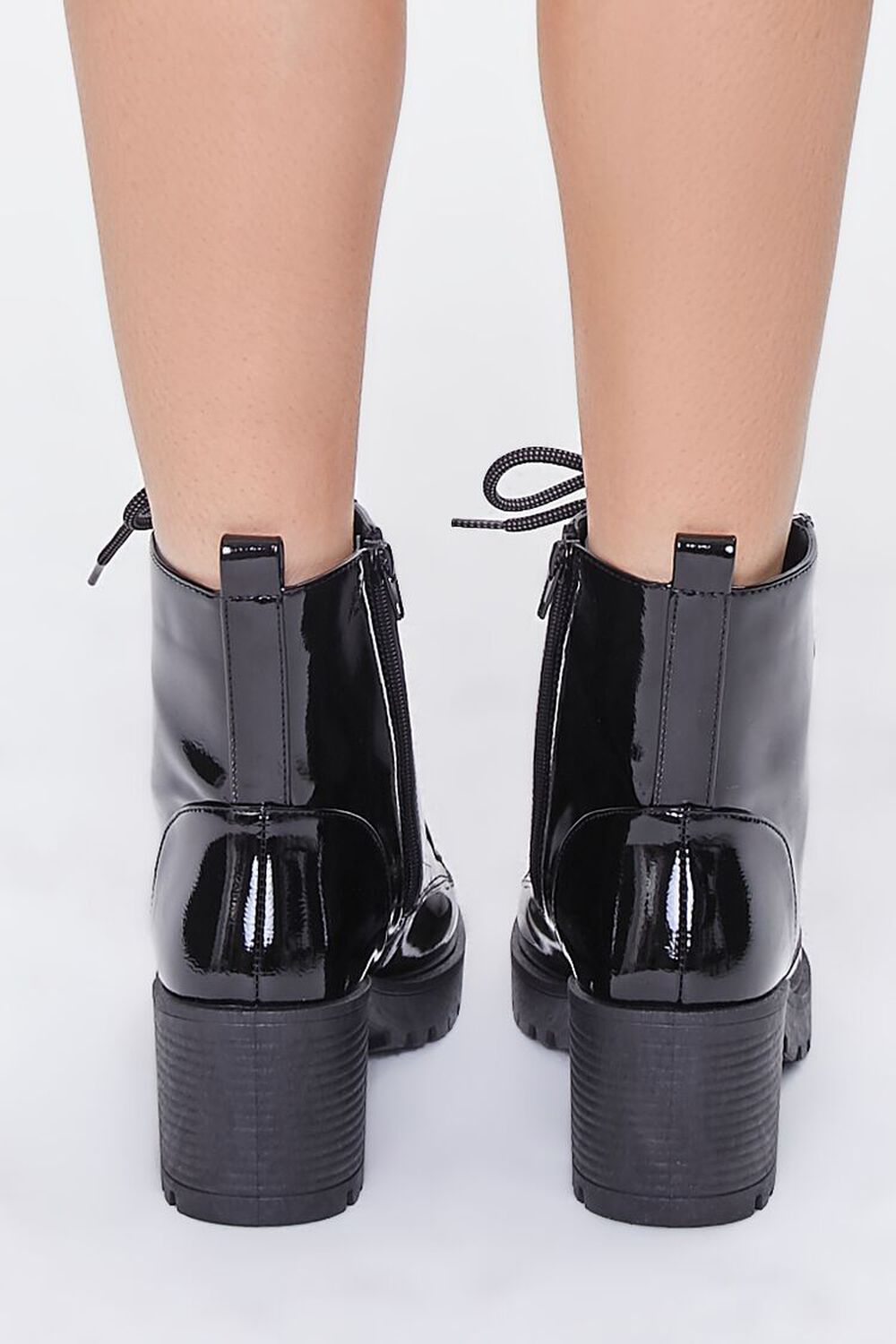 Faux Patent Leather Lug-Sole Booties