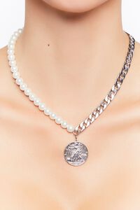 WHITE/SILVER Reworked Faux Pearl Coin Necklace, image 1