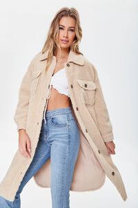 TAUPE Faux Shearling Longline Coat, image 1