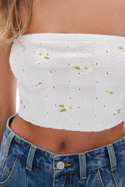 CREAM/MULTI Embroidered Floral Tube Top, image 5