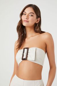 BEIGE Super Cropped Buckle Tube Top, image 1