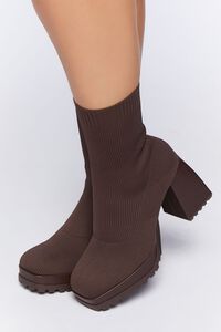 BROWN Ribbed Sock Booties (Wide), image 1