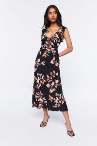 BLACK/MULTI Floral Print Tie-Back Midi Dress, image 4