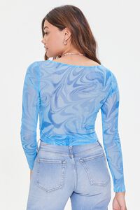 BLUE Marble Print Ruched Mesh Crop Top, image 3