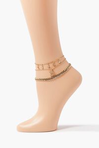 GOLD/CLEAR Snake Charm Chain Anklet Set, image 1