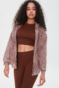TAUPE Quilted Zip-Up Hoodie, image 2