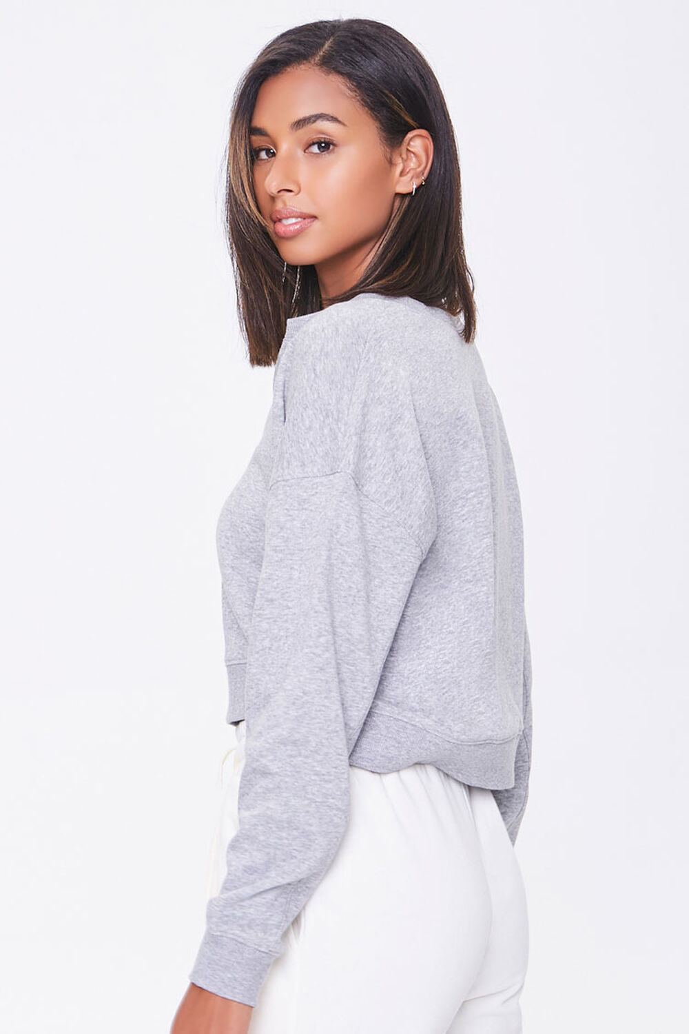 HEATHER GREY Split-Neck French Terry Pullover, image 2
