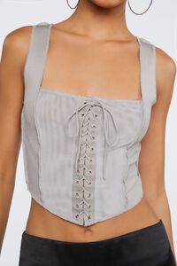 NEUTRAL GREY Ribbed Lace-Up Crop Top, image 5