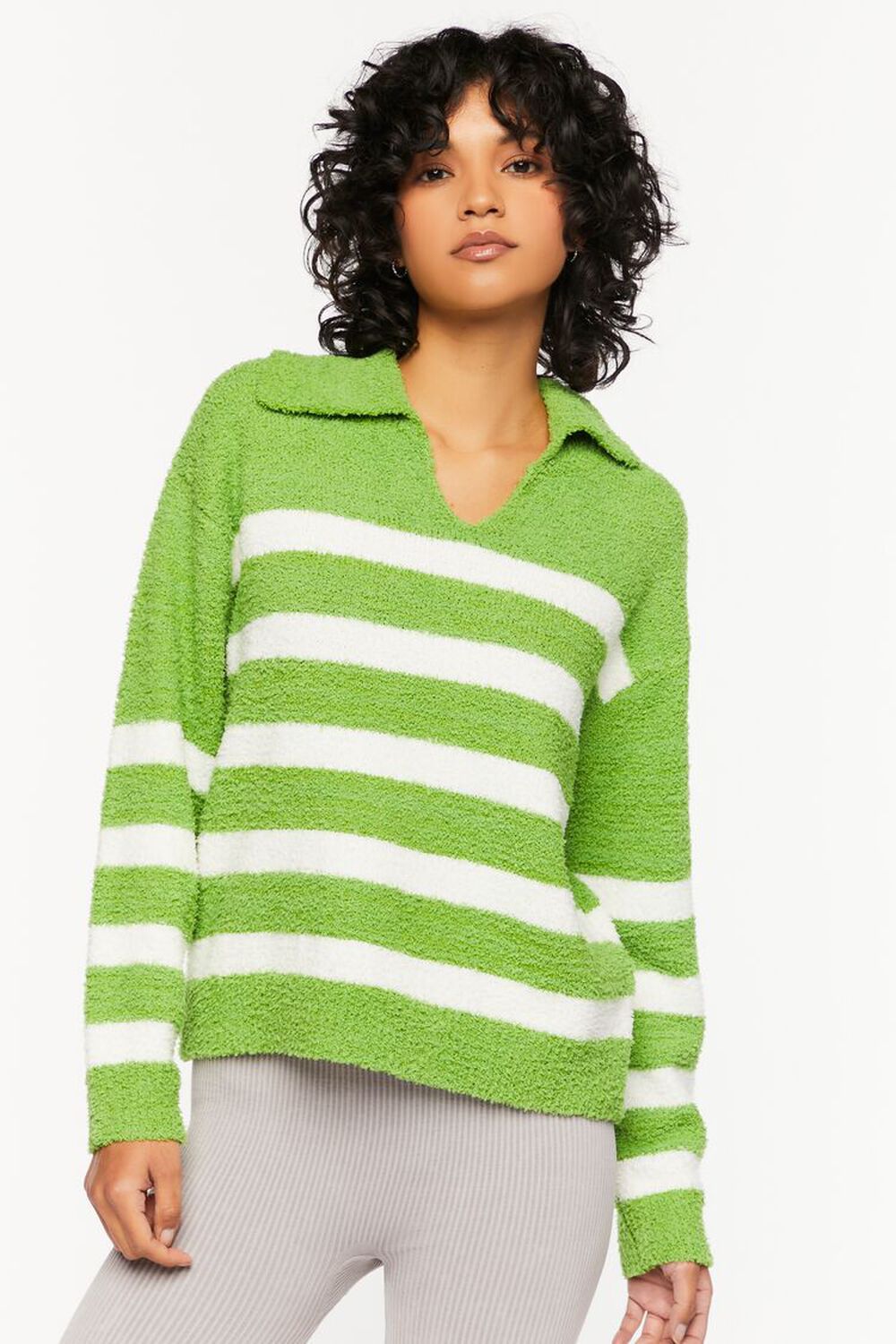 Fuzzy Striped Collared Sweater, image 1