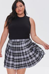 BLACK/MULTI Plus Size Plaid Pleated Skirt, image 1