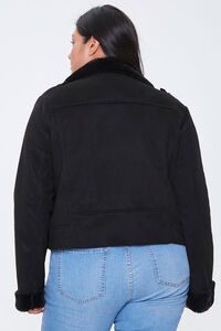 BLACK Plus Size Faux Trim Moto Jacket, image 3