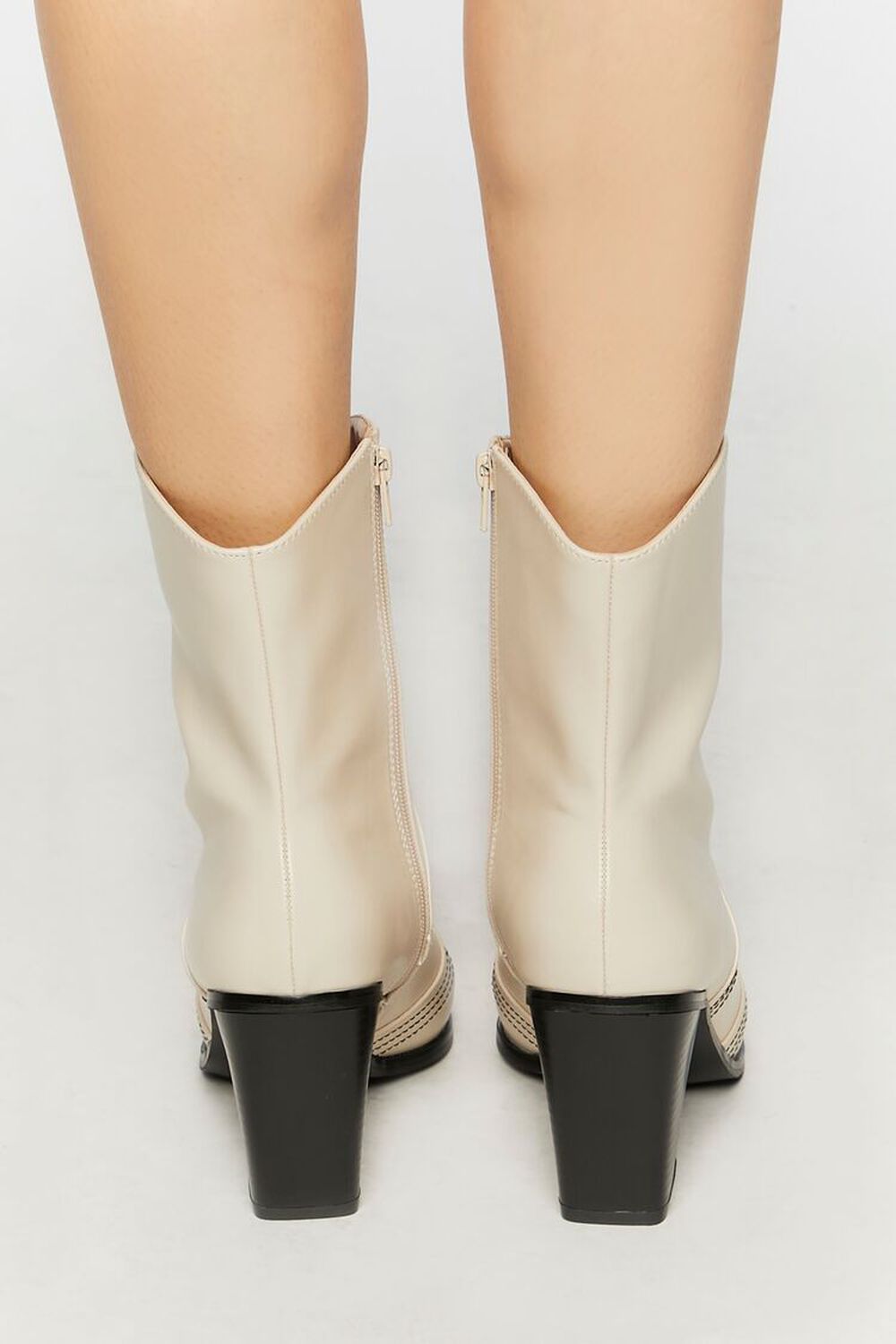 WHITE Faux Leather Contrast Cowboy Boots, image 3