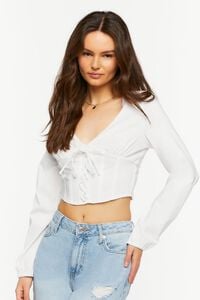 WHITE Lace-Up Seamed Crop Top, image 2