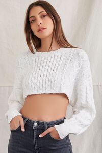 IVORY Cropped Cable Knit Sweater, image 1
