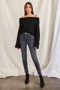 BLACK Off-the-Shoulder Bell-Sleeve Sweater, image 4