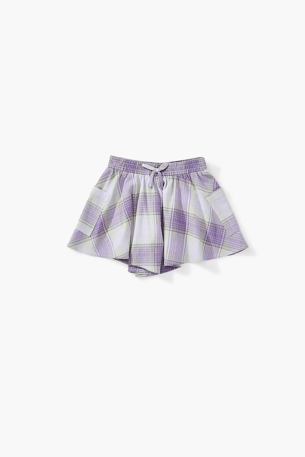 PURPLE/MULTI Girls Plaid Flounce Shorts (Kids), image 1