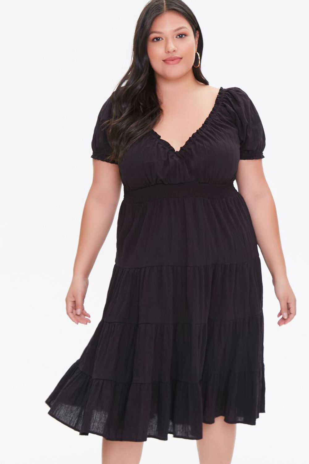 BLACK Plus Size Tiered Ruffle-Trim Dress, image 1