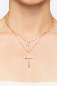 GOLD Rhinestone Cross Pendant Necklace Set, image 1