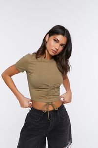 OLIVINE  Ruched Drawstring Cropped Tee, image 1