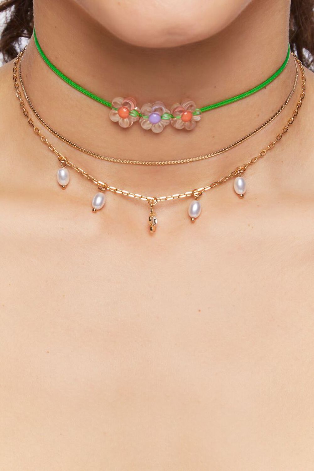 GREEN/GOLD Floral Choker Necklace Set, image 1