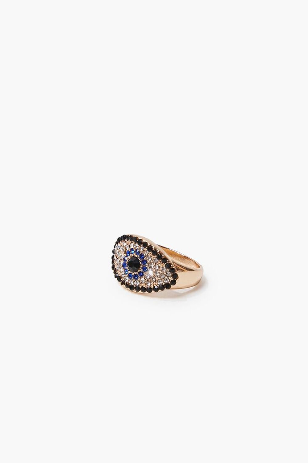 GOLD/CLEAR Rhinestone Evil Eye Charm Ring, image 1