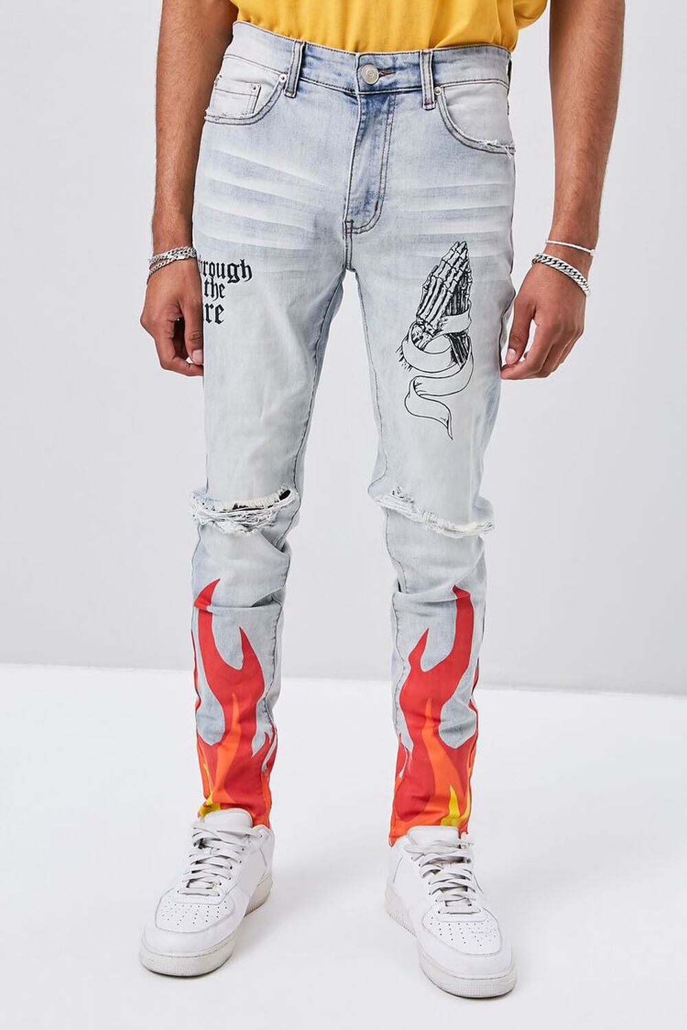 LIGHT DENIM/MULTI Flame Graphic Distressed Jeans, image 2