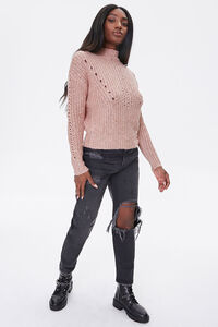BEIGE Open-Knit Mock Neck Sweater, image 4