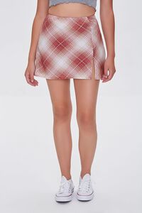 RUST/MULTI Plaid Slit Mini Skirt, image 2