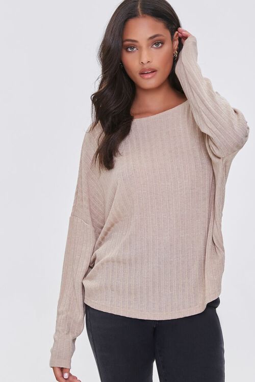 TAUPE Ribbed Twist-Back Sweater, image 2