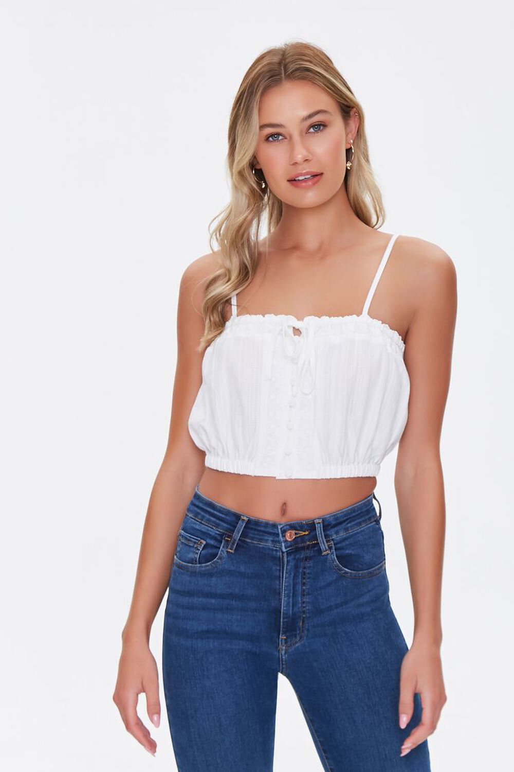 IVORY Button-Front Cropped Cami, image 1