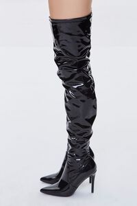 BLACK Faux Patent Leather Thigh-High Boots, image 2