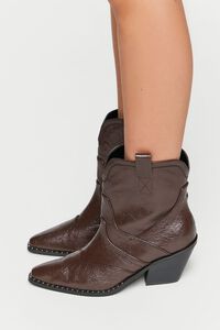 BROWN Faux Leather Cowboy Ankle Boots, image 2