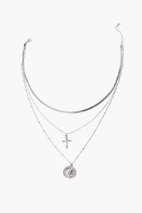 SILVER Coin Pendant & Cross Charm Layered Necklace, image 2