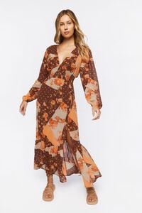BROWN/MULTI Patchwork Print Maxi Dress, image 1