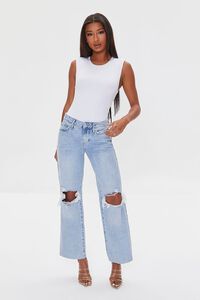 LIGHT DENIM Recycled Cotton Distressed High-Rise Straight Jeans, image 5