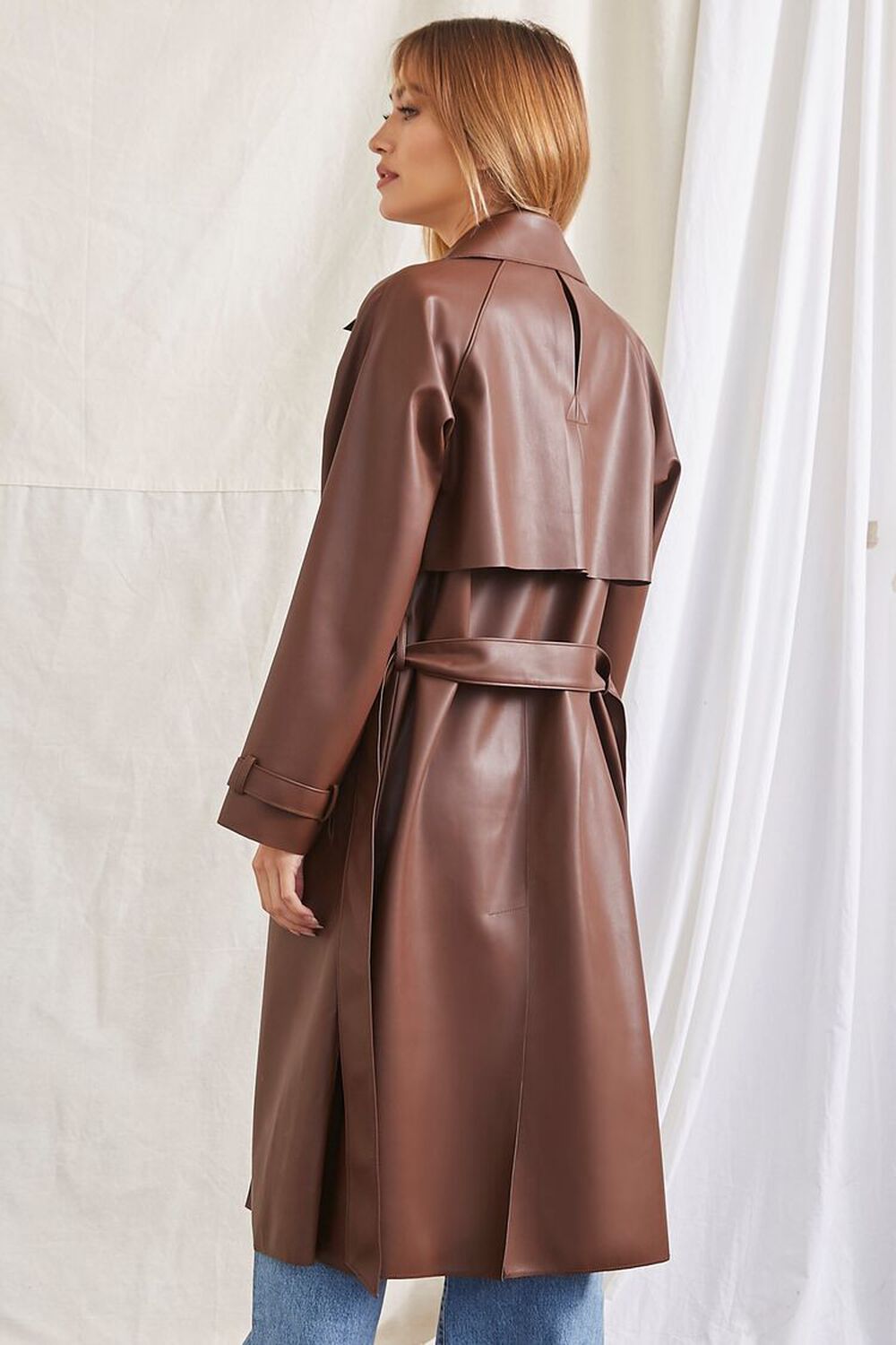 CHOCOLATE Belted Faux Leather Duster Jacket, image 3