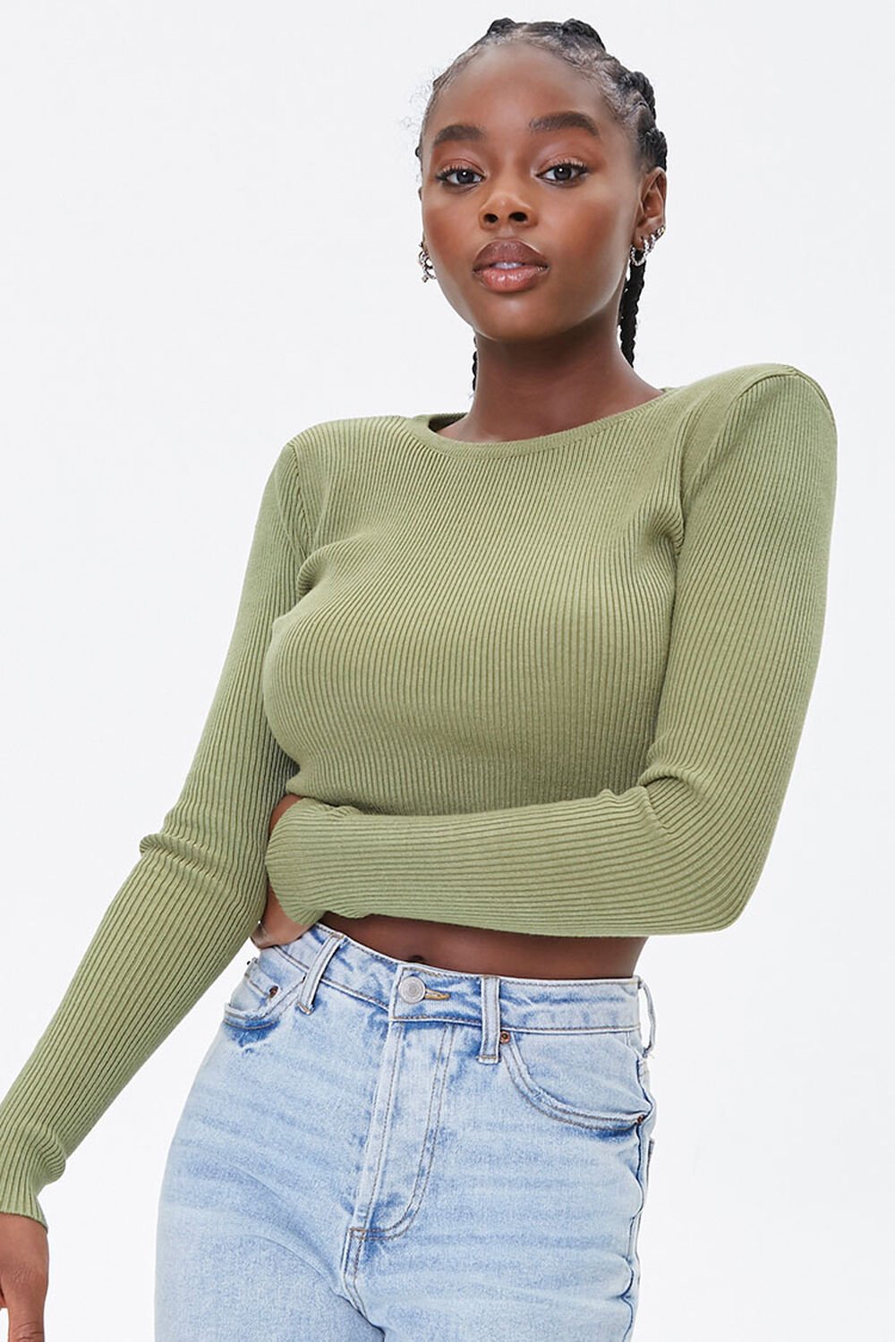 OLIVE Shoulder-Pad Cropped Sweater, image 1