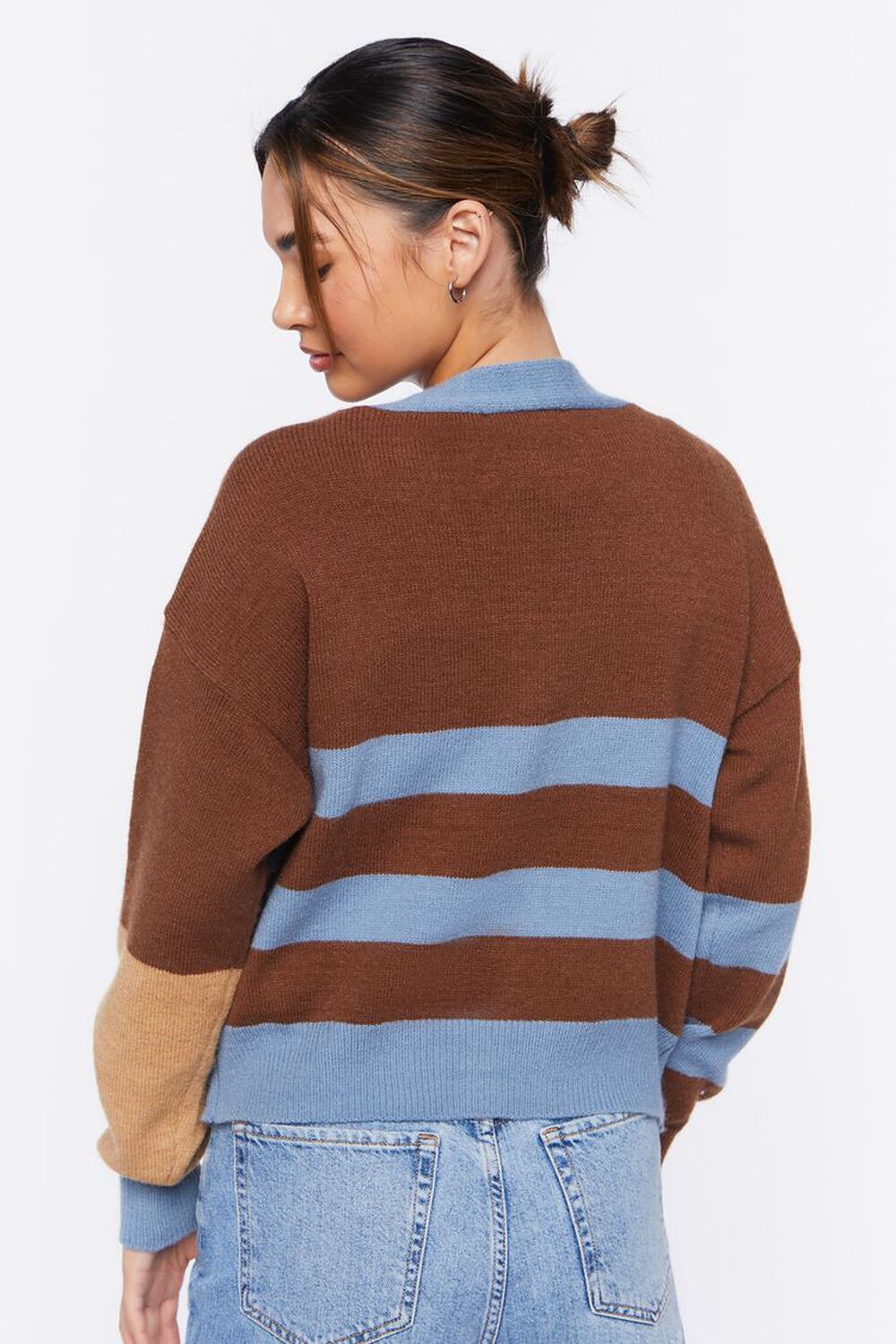BLUE/BROWN Striped Cardigan Sweater, image 3
