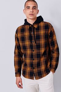 COPPER/BLACK Plaid Buttoned Flannel Hoodie, image 2