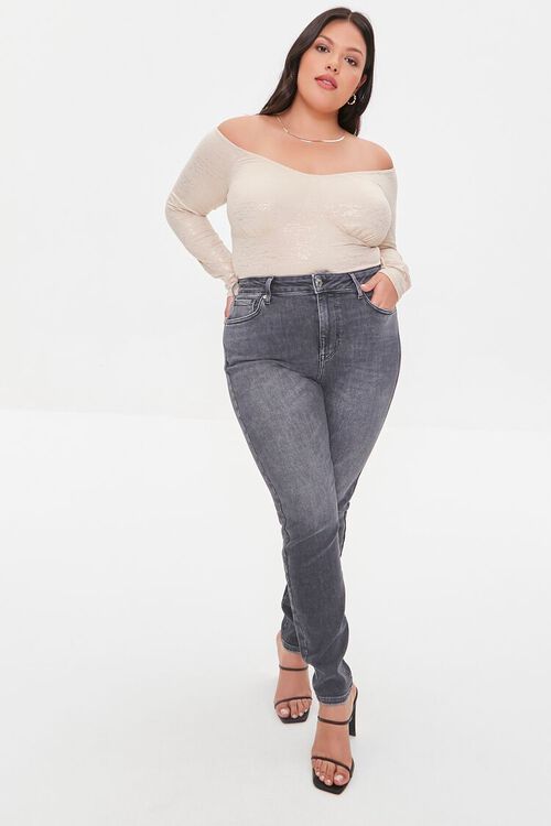 OATMEAL/GOLD Plus Size Off-the-Shoulder Top, image 4