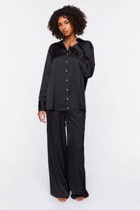 BLACK Satin Mid-Rise Pajama Pants, image 5