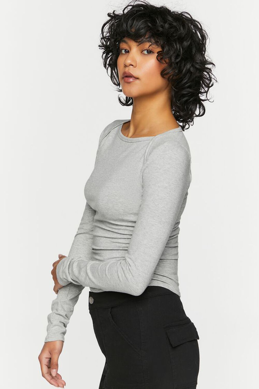 HEATHER GREY Ruched Long-Sleeve Tee, image 2