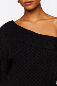 BLACK One-Shoulder Cable Knit Sweater, image 5