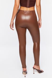 BROWN Faux Leather Skinny Ankle Pants, image 4