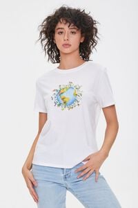 WHITE/MULTI Floral Earth Graphic Tee, image 1