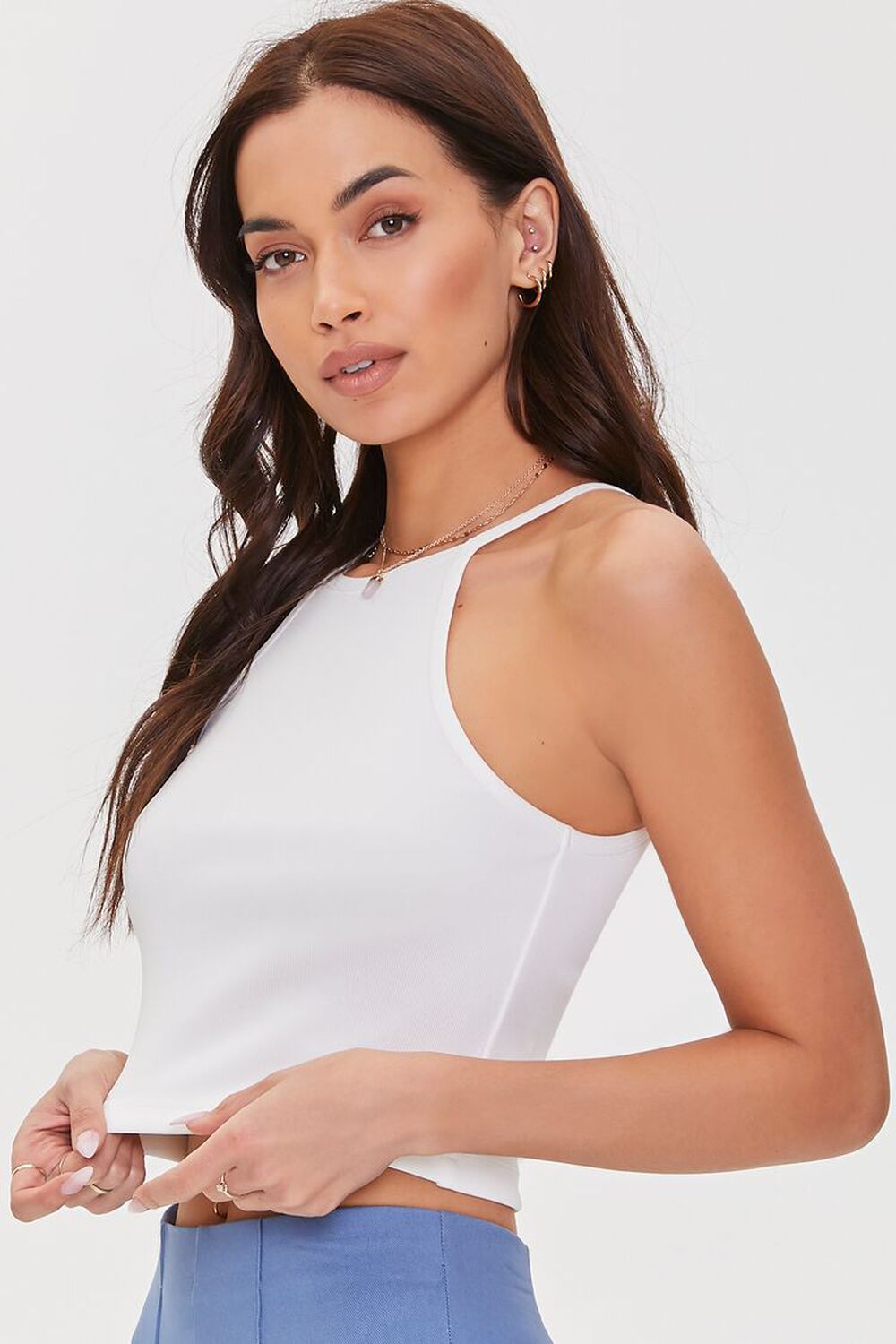 WHITE High-Neck Cropped Cami, image 2
