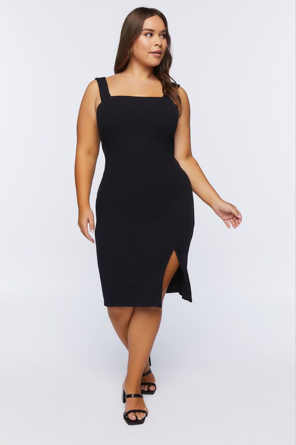 BLACK Plus Size Bodycon Slit Dress, image 1