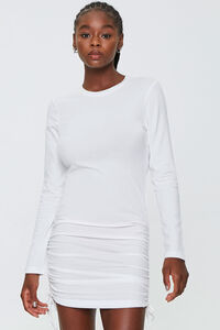 WHITE Bodycon Ruched Drawstring Dress, image 1